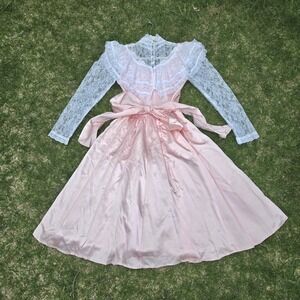 Vtg 80s Gunne Sax Jessica Mcclintock Dress Pink White Lace Victorian Size‎ 5